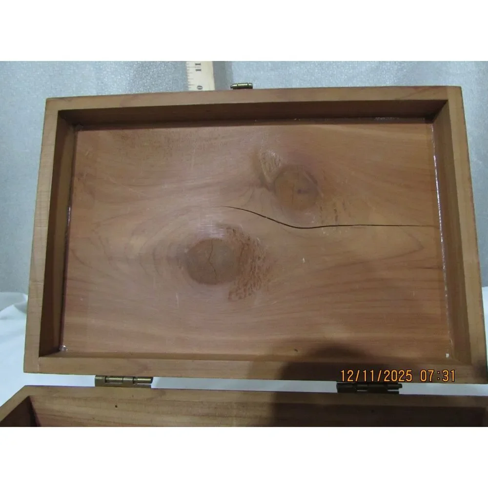 Vintage Wood Box Brass Hardware Shabby Chic Rustic jewelry trinket handles